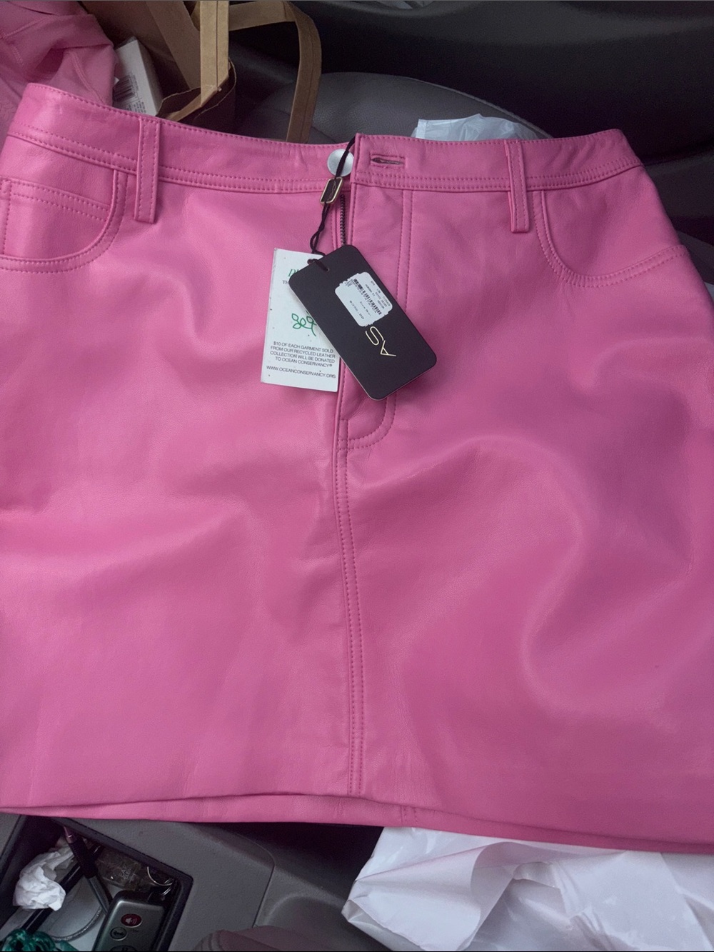Stylish Pink Faux Vegan Leather Mini Skirt NEW WITH TAGS